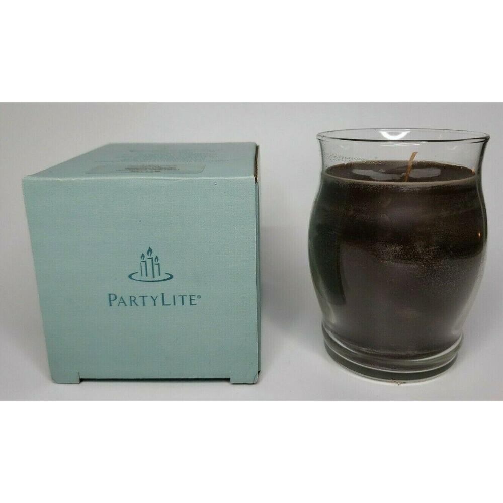 PartyLite Barrel Glass Jar Candle 11oz Ebony Wood & Patchouli P5G/G11438